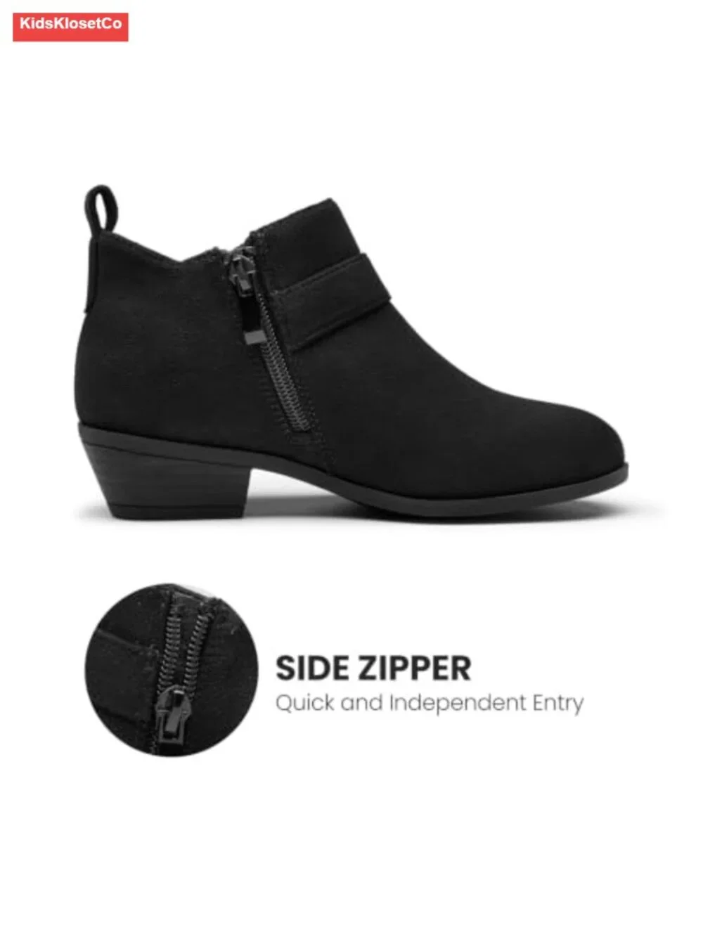 Toddler Girls Ankle Boots Round Toe Side Zipper Block Heel PU